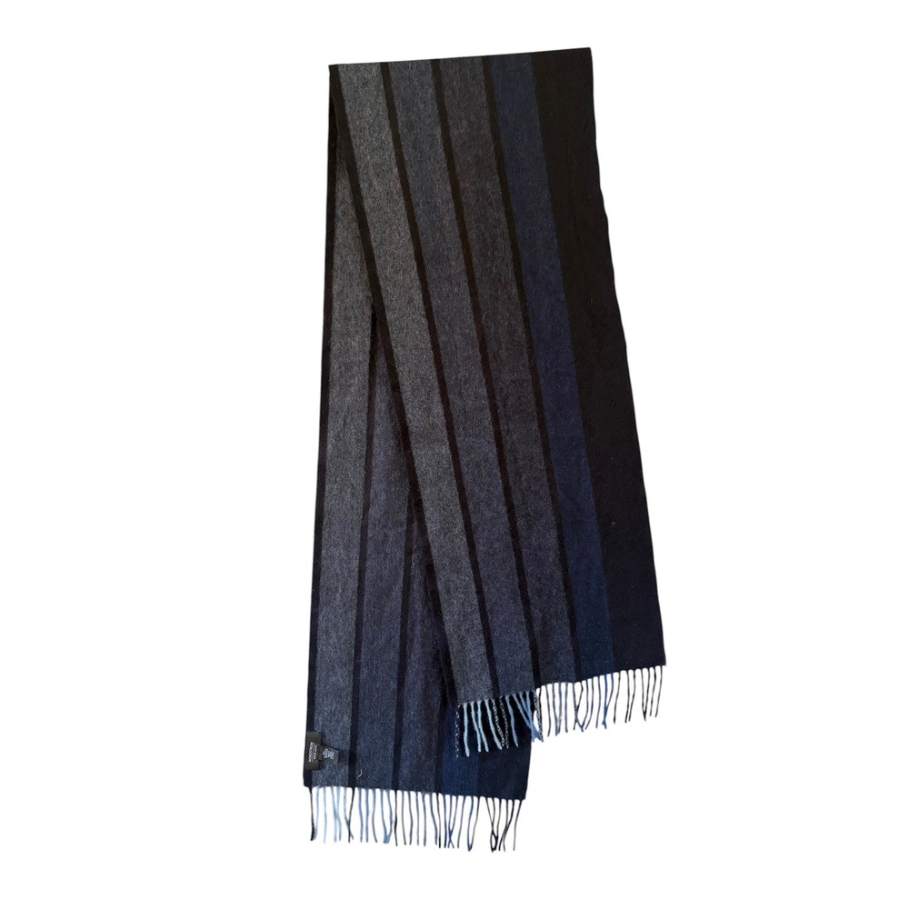 Men's 100% Cashmere Navy Blue Stripe Scarf Nordstroms Winter Luxury Classic
